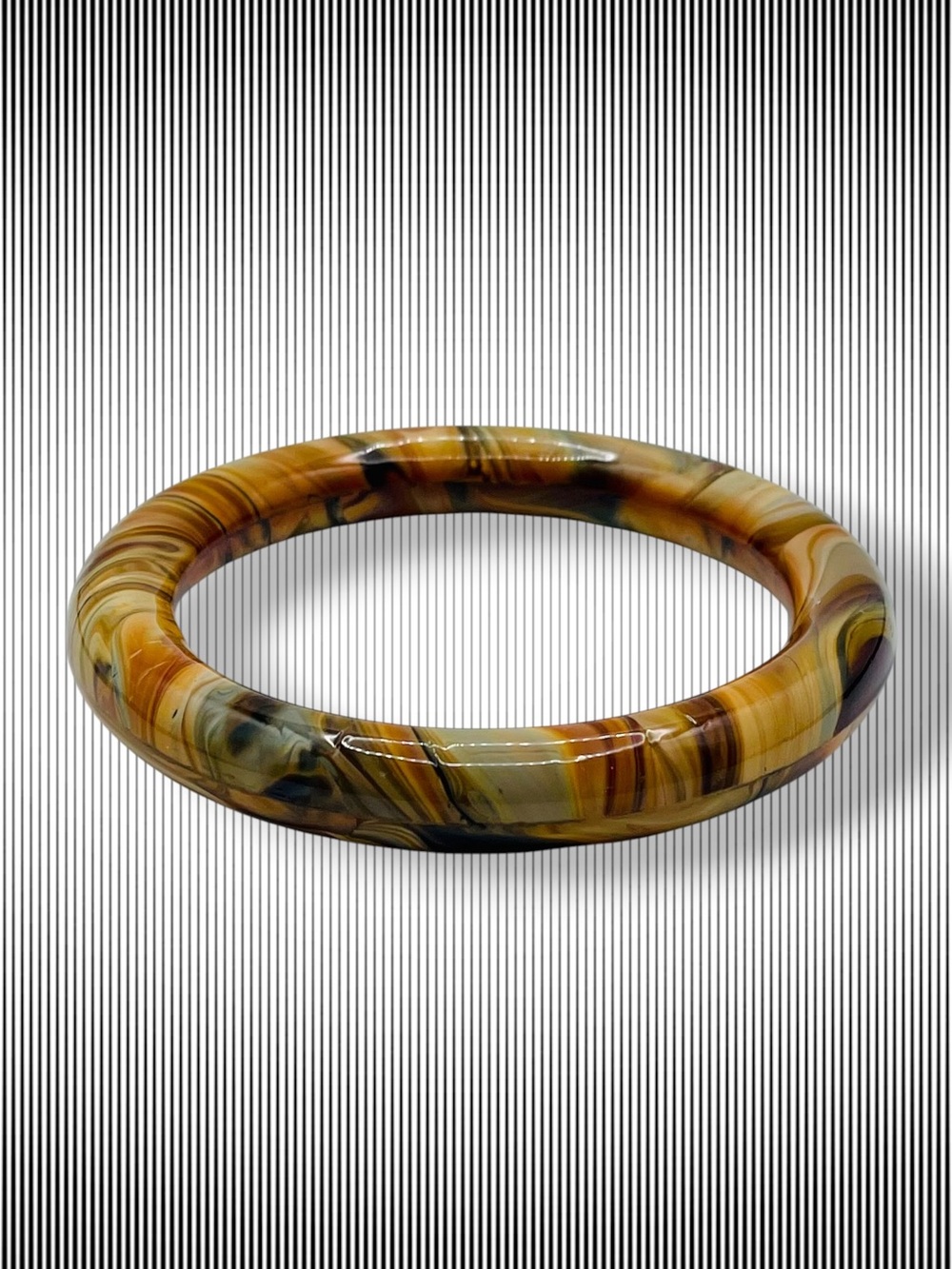 Awesome Vintage Marbled Glass Bangle Bracelet Amber and Brown Swirl